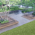 Modern Outdoor Tree Pits With Wooden Platforms Green Grass And Trees