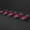 Modern Dining Table Set With Row Of Round Tables Pink Booth Seating And Chairs