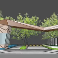Modern Geometric Entrance Gate Design With Surrounding Trees And Greenery Paving