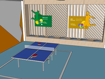 Indoor Sports Fitness Space Featuring Ping Pong Table And Exercise Posters 3d model