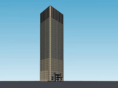 Tall Modern Office Building With Glass Facade And Blue Sky Background 3d model