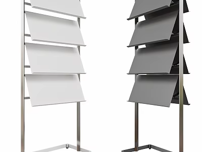 Metal Display Racks With White And Gray Slanted Shelves And Vertical Frames 3d model