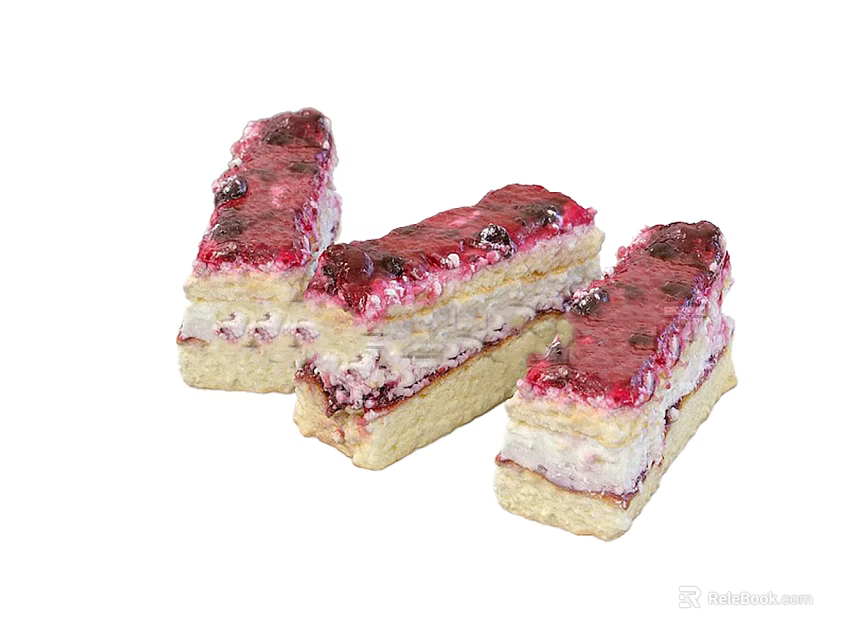 Delicious Layered Berry Dessert With Cream Filling And Crunchy Base Slices 3d model 