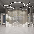 Modern Paint Showroom Interior With Hexagon Color Samples And Paint Cans 3d model