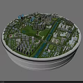 Aerial City Planning Model With Urban Buildings Green Spaces And Waterways