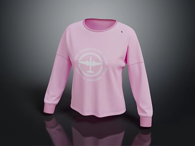 Pink Long Sleeve Casual Sweatshirt With Graphic Print And Logo Design 3d model