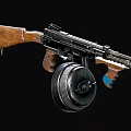 Vintage Submachine Gun with Wooden Stock and Drum Magazine Classic Design Metal Parts