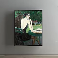 Artistic Female Portrait Painting With Dark Hair Green Face And Green Earrings