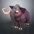 Purple Elephant 3D Model Character With Pink Ears Curved Tusks And Yellow Eyes