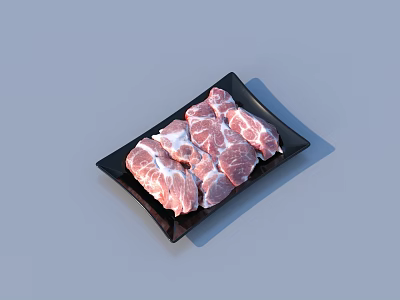 Fresh Raw Pork Ribs Arranged Neatly On Black Rectangular Plate 3d model