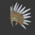 Traditional Native American Feather Headdress Featuring White Plumes Brown Trim And Red Patterns