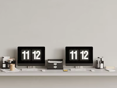 Dual Computer Monitors Showing 11 And 12 On Office Desktop Workspace 3d model