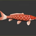 Vibrant Red Patterned Koi Fish With Shiny Scales And Reflection On Gray Surface 3d model
