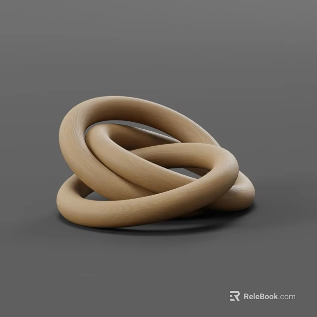 Multiple Intertwined Natural Wooden Rings Decorative Sculpture On Gray Background 3d model 