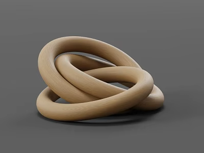 Multiple Intertwined Natural Wooden Rings Decorative Sculpture On Gray Background 3d model