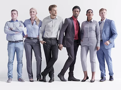Group of Diverse Business Professionals Standing Together Isolated on White Background 3d model