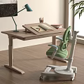 Adjustable Wooden Kids Desk with Green Chair Green Study Lamp and Learning Supplies