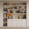 Stylish Modern Bookcase With Shelves Books Decorations Photos Plants And Cabinets