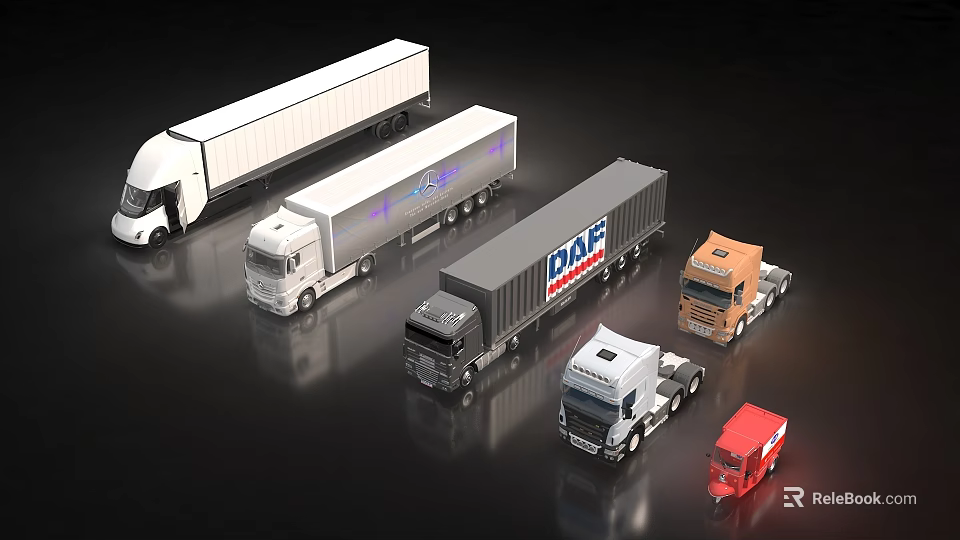 Various Types Of Functional Commercial Trucks In Multiple Colors With DAF Brand For Cargo Transport 3d model 