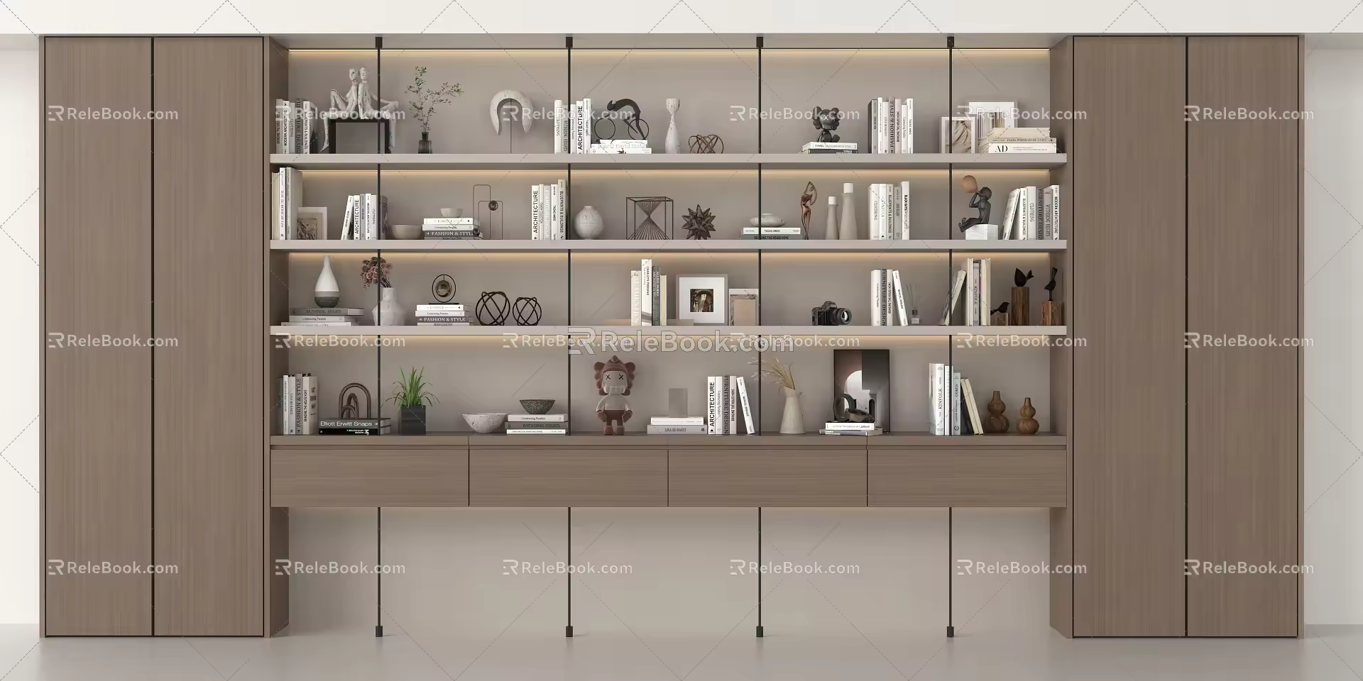 Modern Bookcase Bookshelf Decorative Rack 3d model