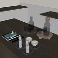 Elegant Modern Kitchen Table Setting With Tray Bottles Glasses Bowls And Cutlery