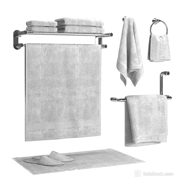Modern Bathroom Cabinet Rack With Hanging Towels Towel Bars And Floor Mat 3d model 