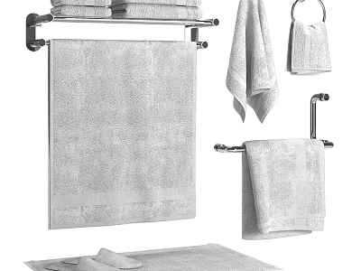 Modern Bathroom Cabinet Rack With Hanging Towels Towel Bars And Floor Mat 3d model
