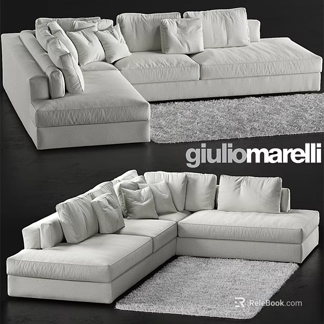 White Modern Sectional Double Sofa With Plush Cushions And Soft Area Rug 3d model 
