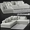 White Modern Sectional Double Sofa With Plush Cushions And Soft Area Rug