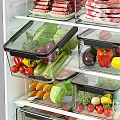 Various Fresh Vegetables Neatly Stored in Clear Airtight Containers Inside Refrigerator Drawers