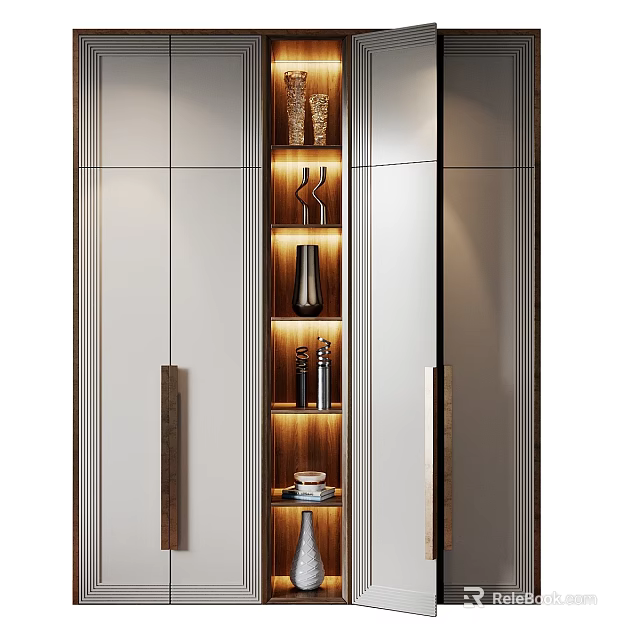 Modern Decorative Cabinet With Glass Doors LED Lighting And Display Shelves 3d model 