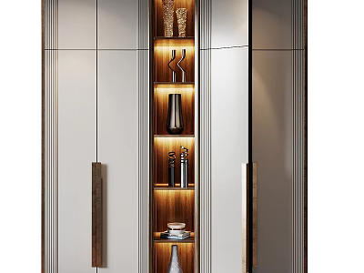 Modern Decorative Cabinet With Glass Doors LED Lighting And Display Shelves 3d model