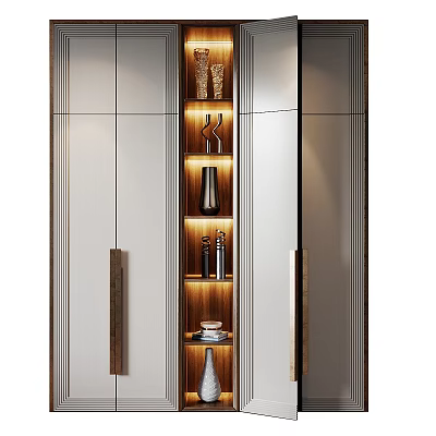 Modern Decorative Cabinet With Glass Doors LED Lighting And Display Shelves 3d model