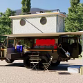 Off Road Adventure Vehicle With Roof Tent And Camping Gear In Nature