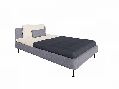 Single Bed With Gray Upholstered Frame Dark Gray Mattress And White Pillow 3d model