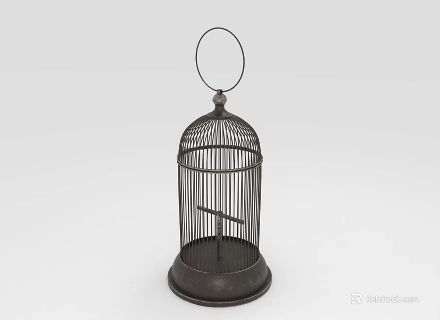 Classic Metal Birdcage Structure For Pet Bird Habitat With Round Handle And Perch 3d model 