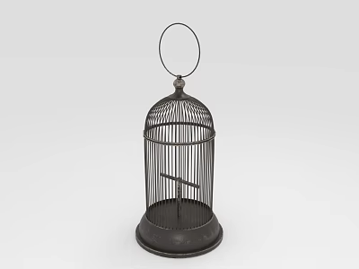 Classic Metal Birdcage Structure For Pet Bird Habitat With Round Handle And Perch 3d model