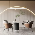Modern Dining Table Set With Round Table Beige Chairs Arched Wall Lighting And Plant 3d model