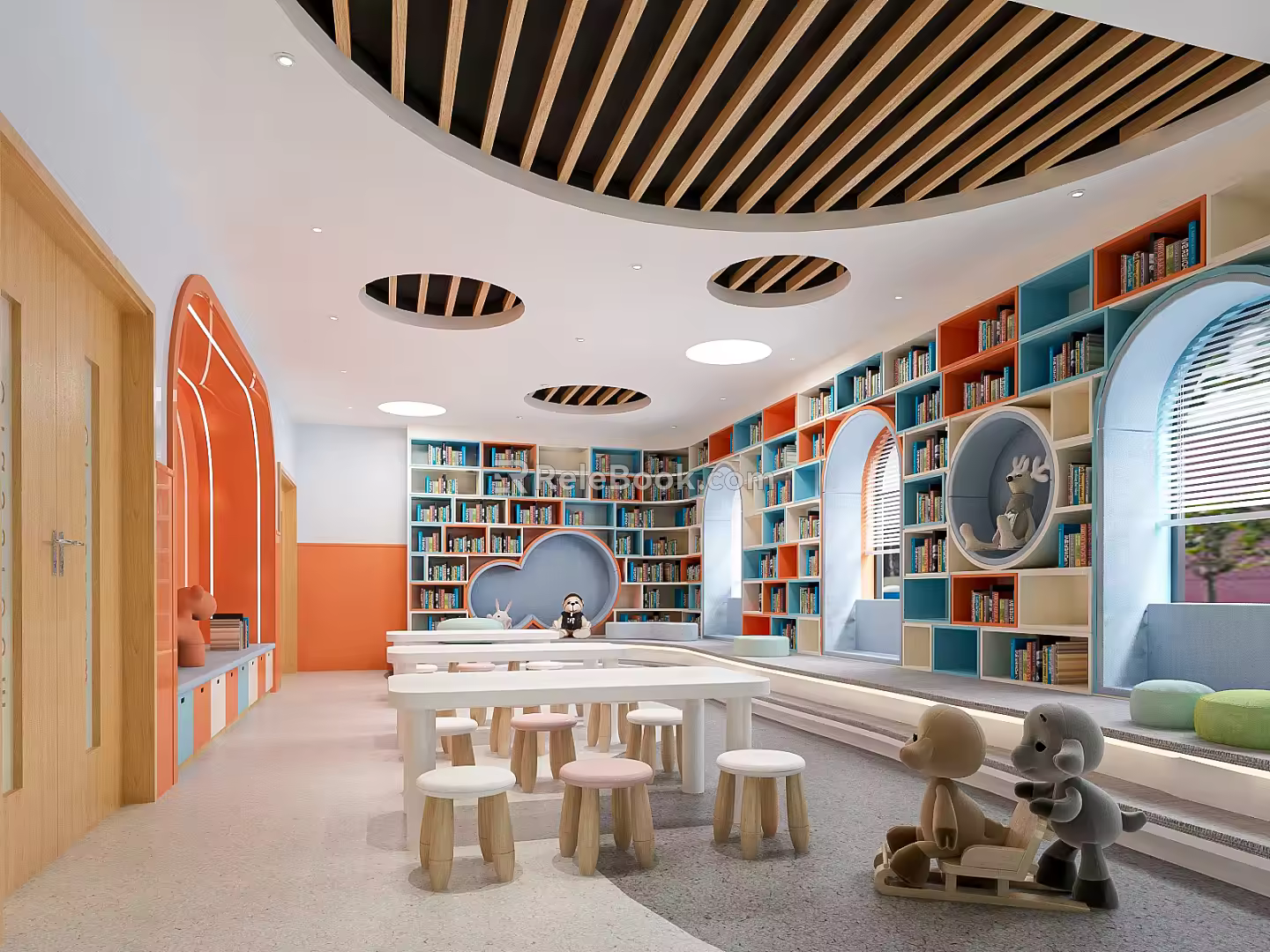 Modern Library Children's Library Reading Room Multi-function Hall Classroom Kindergarten Internal School Internal Library Indoor Children's Bookcase 3d model