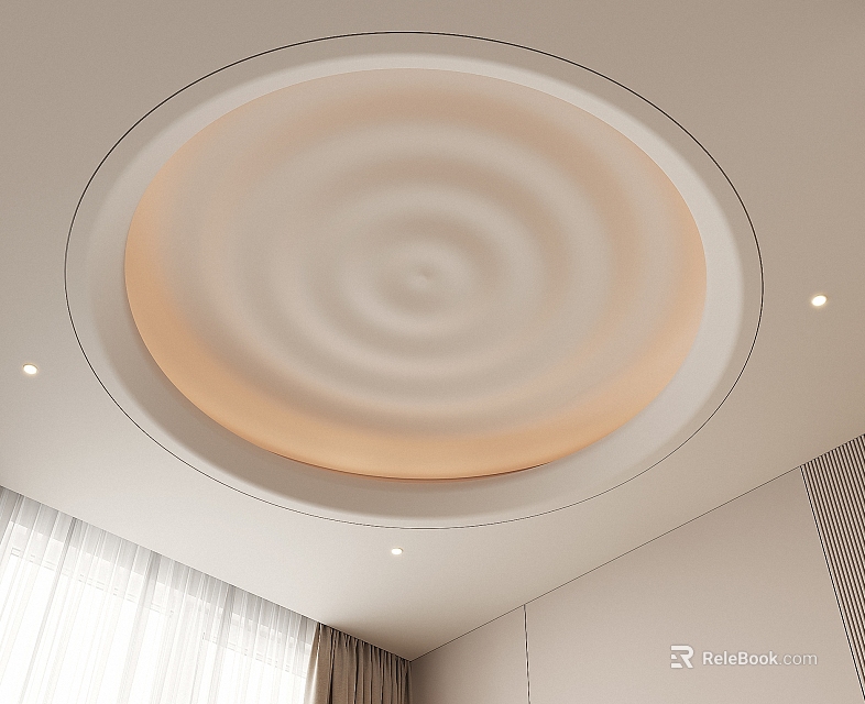 Modern Circular Ceiling Design With Spiral Texture And Soft Lighting In Contemporary Interior Space 3d model 