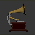 Vintage Gramophone Design With Golden Horn Turntable And Wooden Base