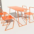 Orange Square Table And Four Chairs Set With White Geometric Wall 3d model