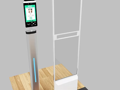 Standing Commercial Equipment With Digital Display Screen Transparent Panel And Column Base Design 3d model