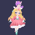 Cartoon Girl With Long Blonde Hair In Pink Dress And Unicorn Plush On Head
