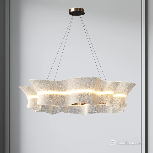 Multi Layered Wavy Modern Chandelier With Textured Surface And Soft Illumination 3d model 