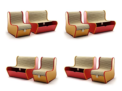Colorful Children's Chairs With Yellow And Red Striped Seats And Storage Compartments 3d model