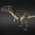 Realistic Striped Dinosaur 3D Model With Red Head And Sharp Teeth