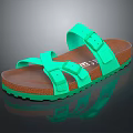 Green Double Strap Sandals With Brown Cork Sole And Comfortable Stylish Design