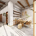 Traditional Teahouse Interior With Wooden Furniture Greenery And Natural Light