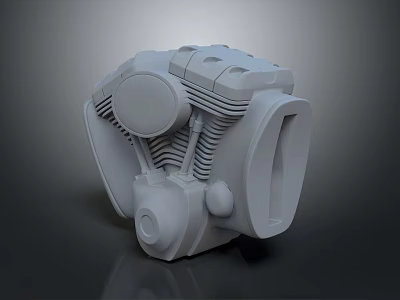 3D Model of Motorcycle Engine with Detailed Cylinder Structure and Gray Rendering 3d model